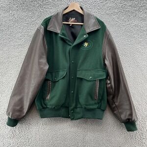 VTG Dehen Varsity Jacket Mens XL Green Wool Leather Sleeve Castle Pines GC Coat
